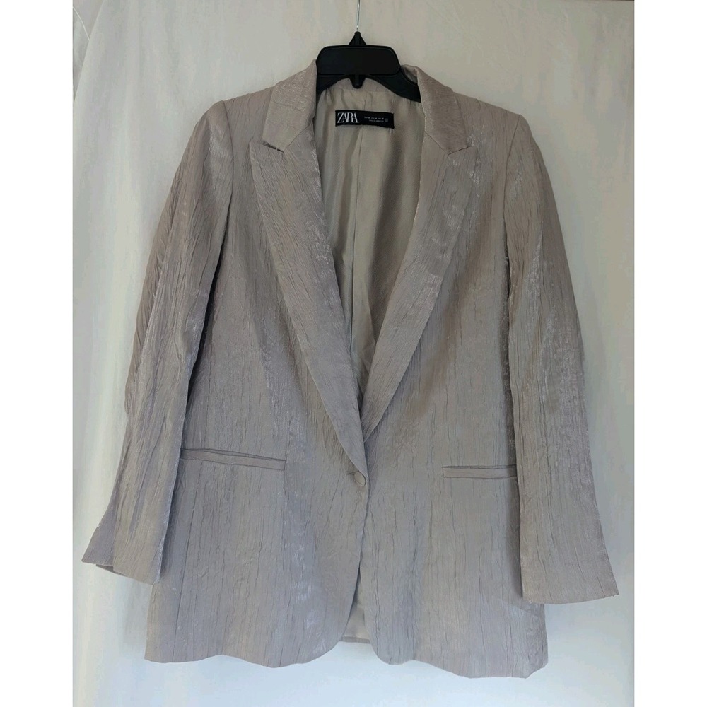 Zara Beige Crinkled Single-Button Blazer